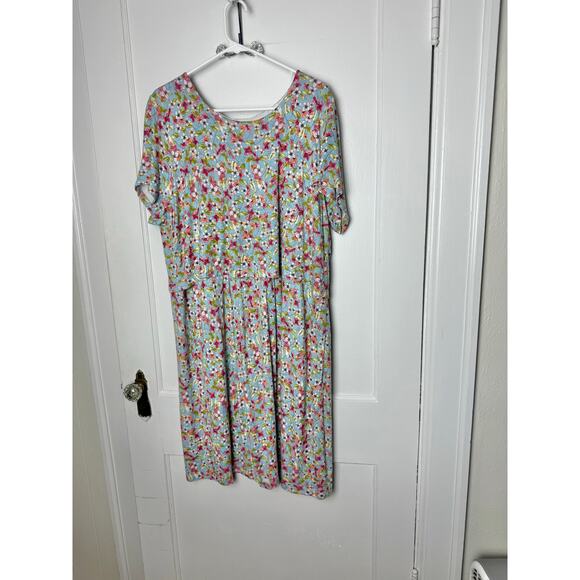 J. Jill Blue Ditsy Floral Jersey Knit Short Sleeve Casual Dress Button Back XL - Picture 1 of 10